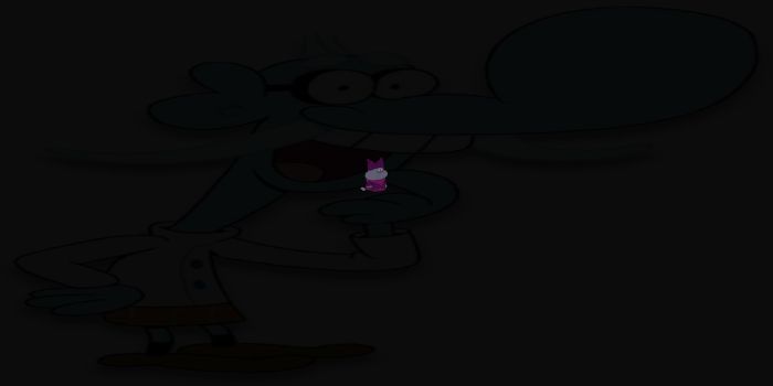 a large black canvas with a tiny, faint image of cat-bear-rabbit Chowder in the center