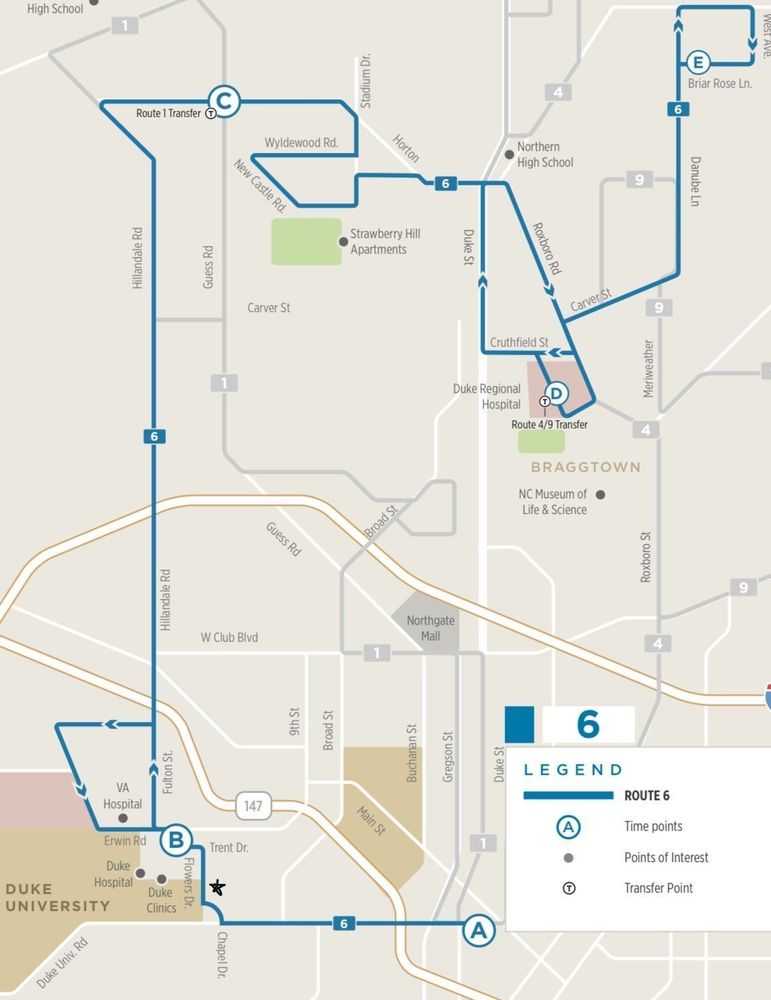 Route map for GoDurham 6