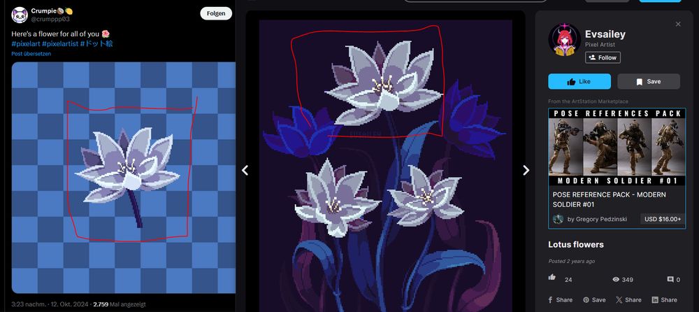 screenshot comparing an image on their twitter account to the original artists work on artstation