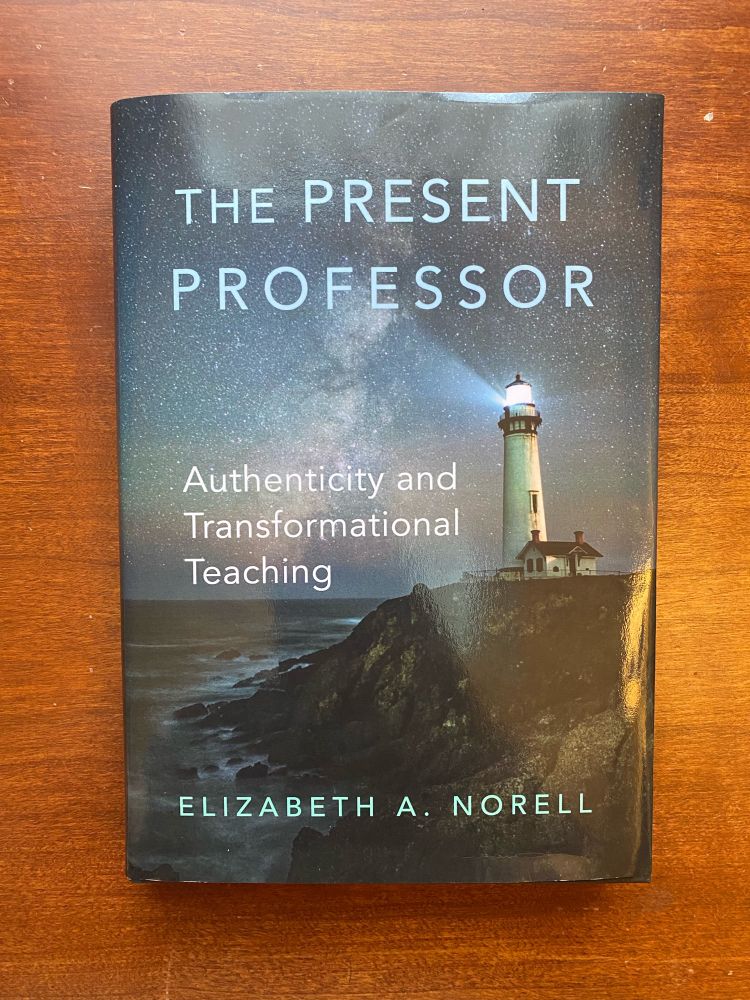 The Present Professor book cover with a lighthouse and Elizabeth A. Norell’s name