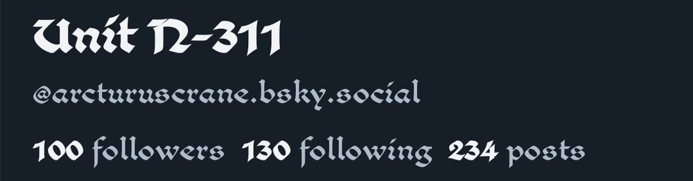 A screenshot of N-311's Bluesky page, revealing she (somehow) has exactly 100 people following her