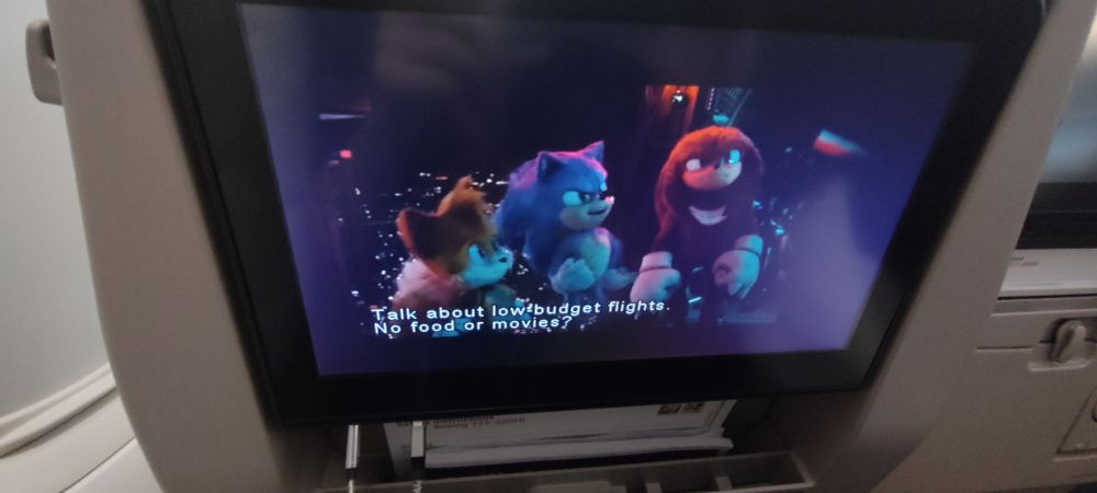 Sonic 3 Movie on my airline flight back home.
"Talk about low budget flights. No food or movies?"