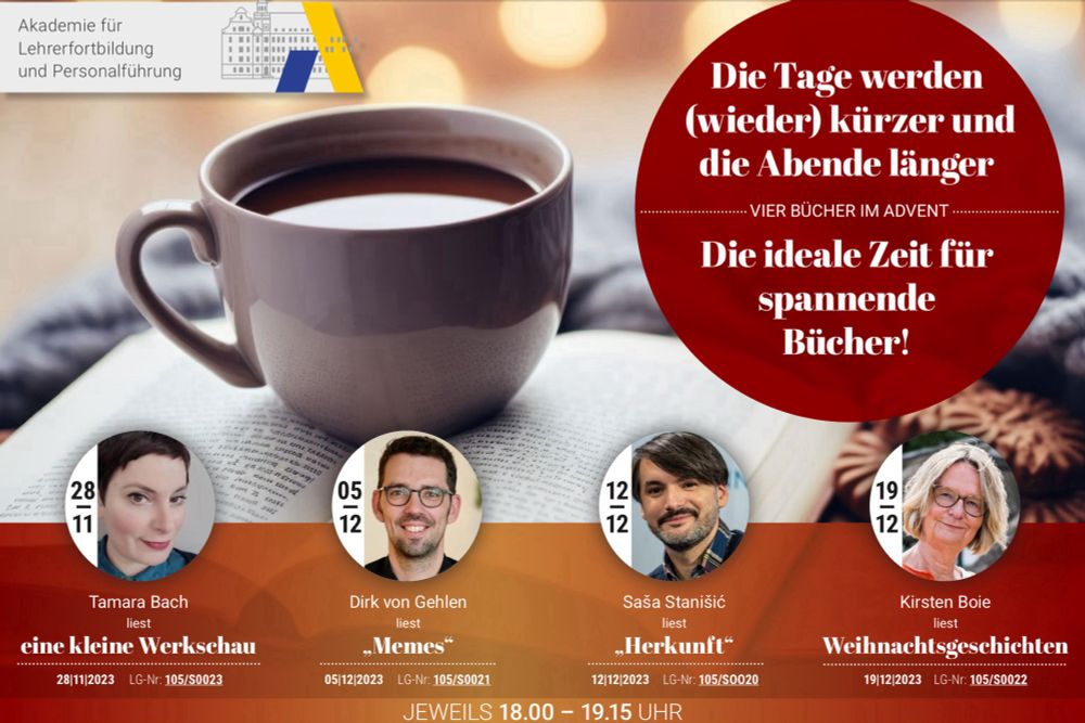 Flyer der Reihe “Vier Bücher im Advent” die von der ALP Dillingen veranstaltet wird.