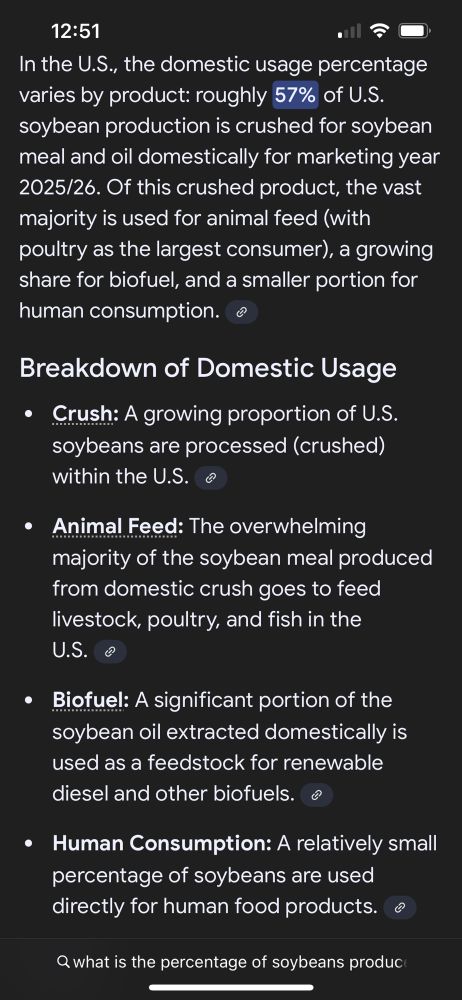 Google response to percentage of soybeans produced used domestically.