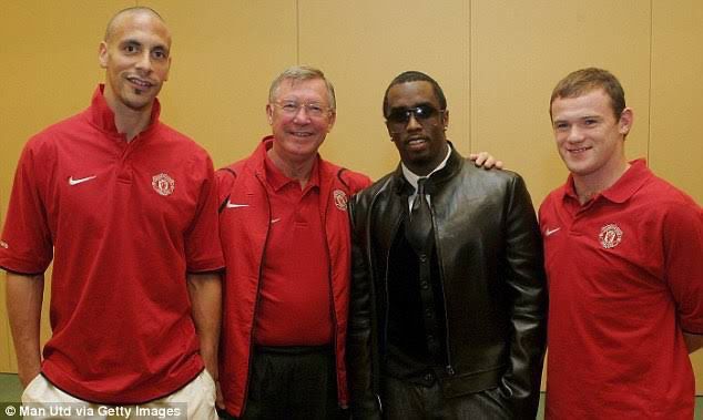 Photo of Rio Ferdinand, Alex Ferguson, Diddy and Wayne Rooney (in order from left to right)
