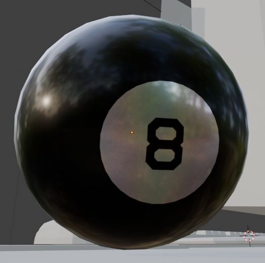 A magic 8-ball 3D model showing the back of the ball.