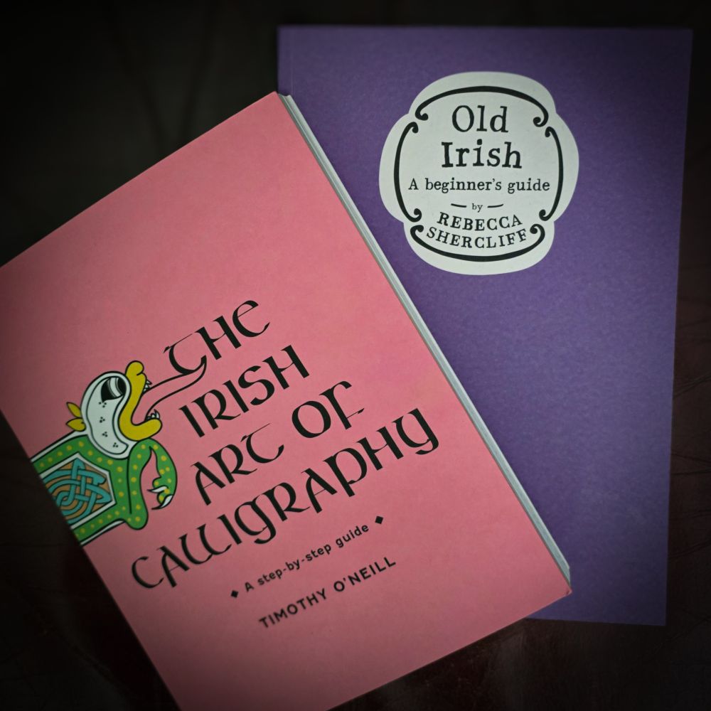 Two books, the Irish Art of Calligraphy and Old Irish a Beginner's Guide