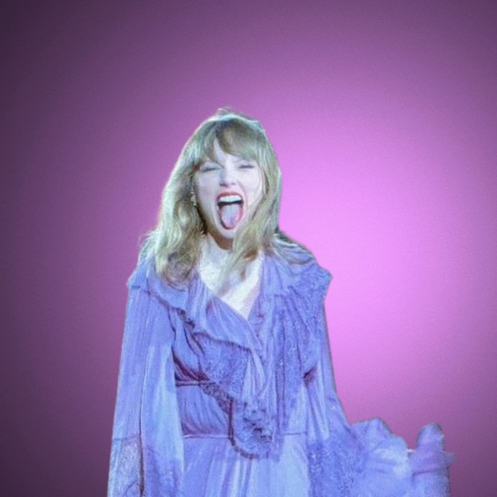 taylor swift eras tour purple folklore dress on purple background 
