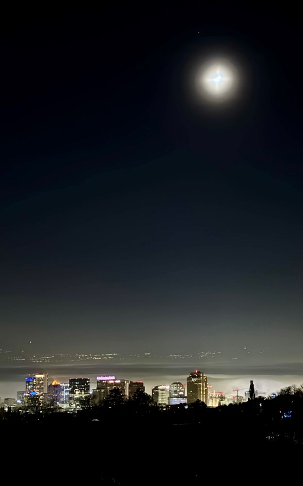 Moonlight over the Salt Lake City skyline. 

