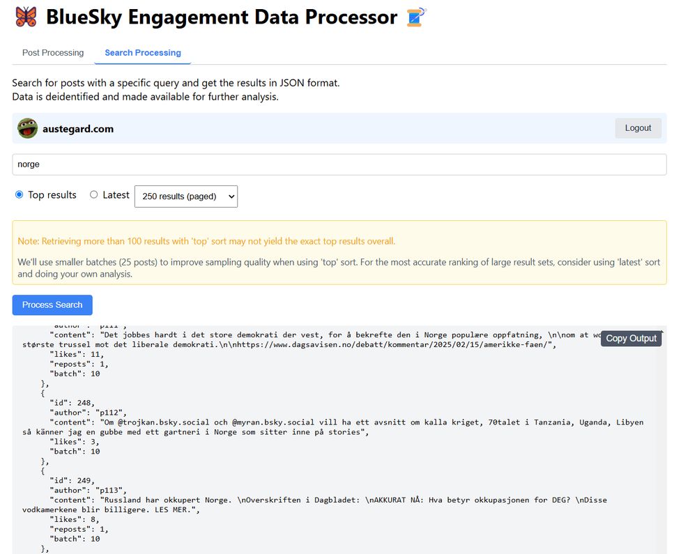 Screen capture of the fully client-side Blue Sky Engagement Data (pre) Processor -- extracting and anonymizing search data for post-processing in an LLM.

The tool has been iteratively developed by Claude and ChatGPT