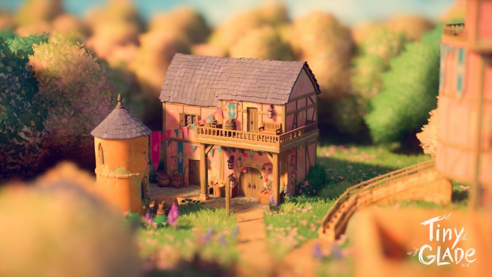 Jogo tiny glade que é de construir cidades e casinhas. Fiz uma vila fofa ensolarada e florida 