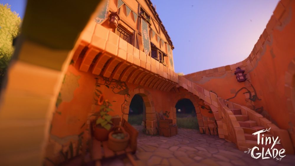 Jogo tiny glade que é de construir cidades e casinhas. Fiz uma vila fofa ensolarada e florida. Nessa imagem está dentro de um quintal de uma casa 