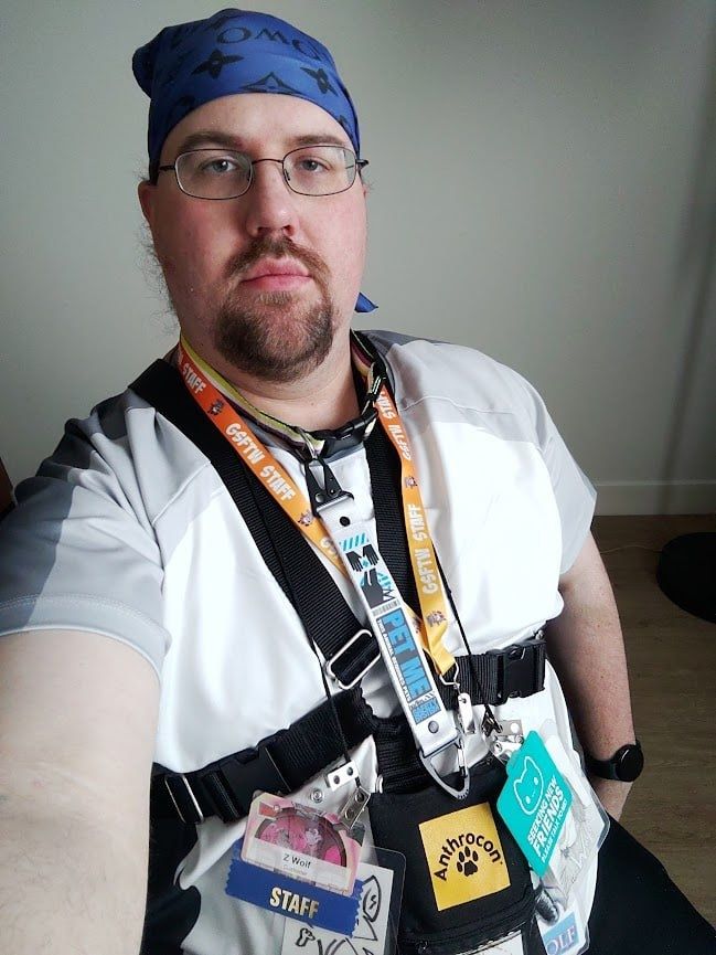 Face pic showing an example of an outfit I might be wearing at Anthrocon 