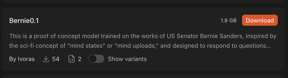 This is a proof of concept model trained on the works of US Senator Bernie Sanders, inspired by the sci-fi concept of "mind states" or "mind uploads," and designed to respond to questions...