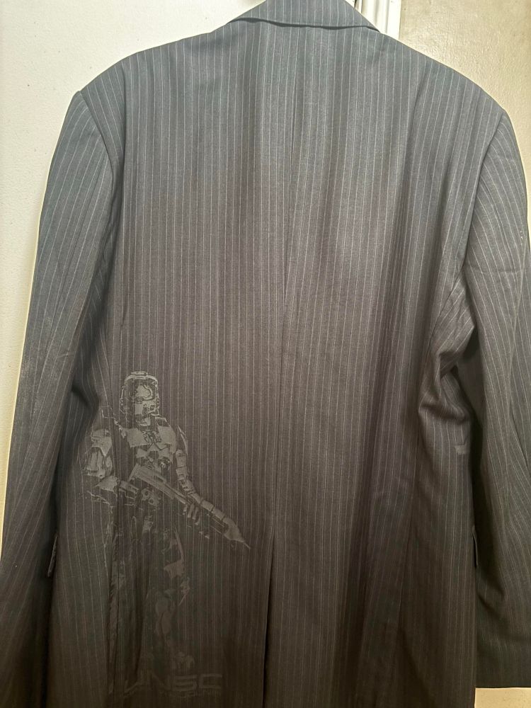 Backside of the Halo 3 Blazer, it has Master Chief embroidered in the bottom corner 