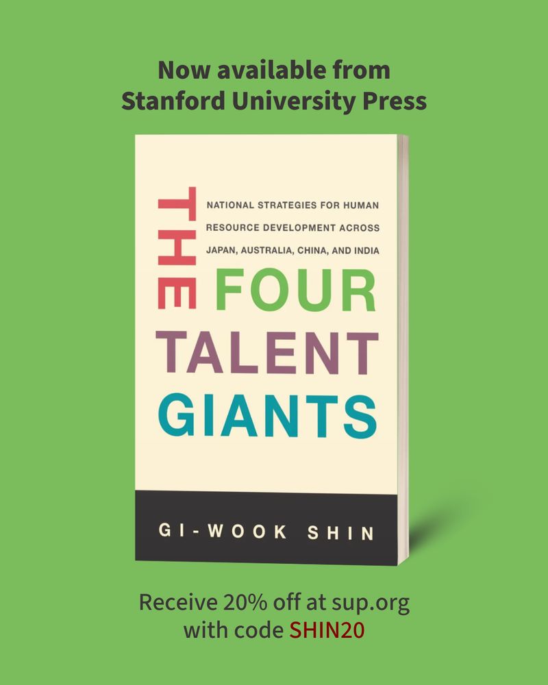 Cover of the book The Four Talent Giants. 
Text: "Now available from Stanford University Press" and "Receive 20% off at sup.org with code SHIN20"