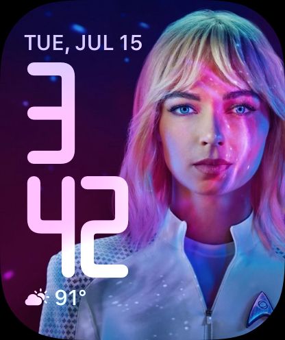 Screenshot of an Apple Watch watchface featuring Star Trek Strange New Worlds' Chapel.