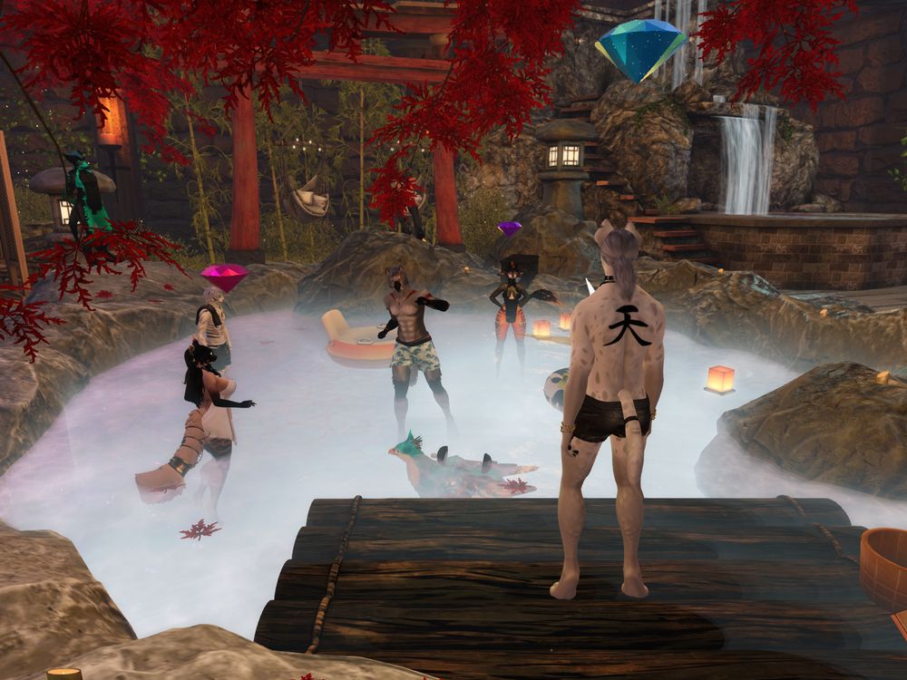 Furries dancing in the onsen, Paradise Lounge, SecondLife