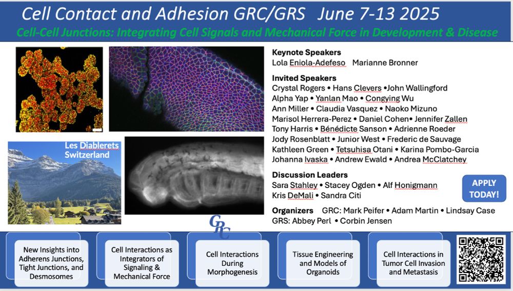Poster with images of cells and embryos, mountains and a list of speakers