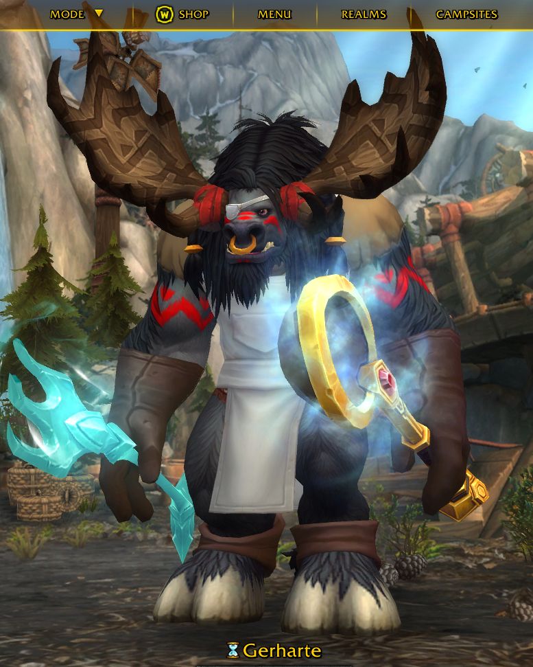 Tauren with no pants and an apron