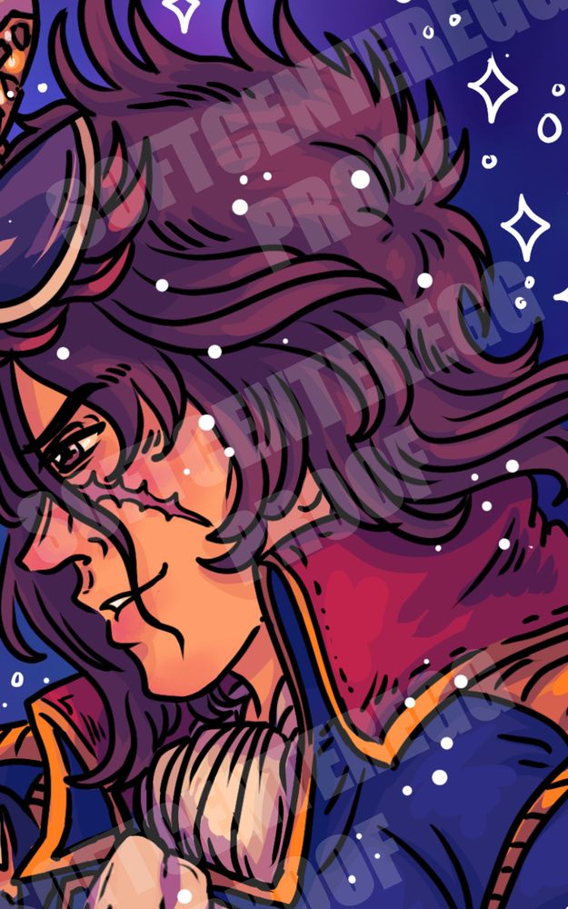 Small cropped drawing of the profile of Captain Harlock against a dark background.