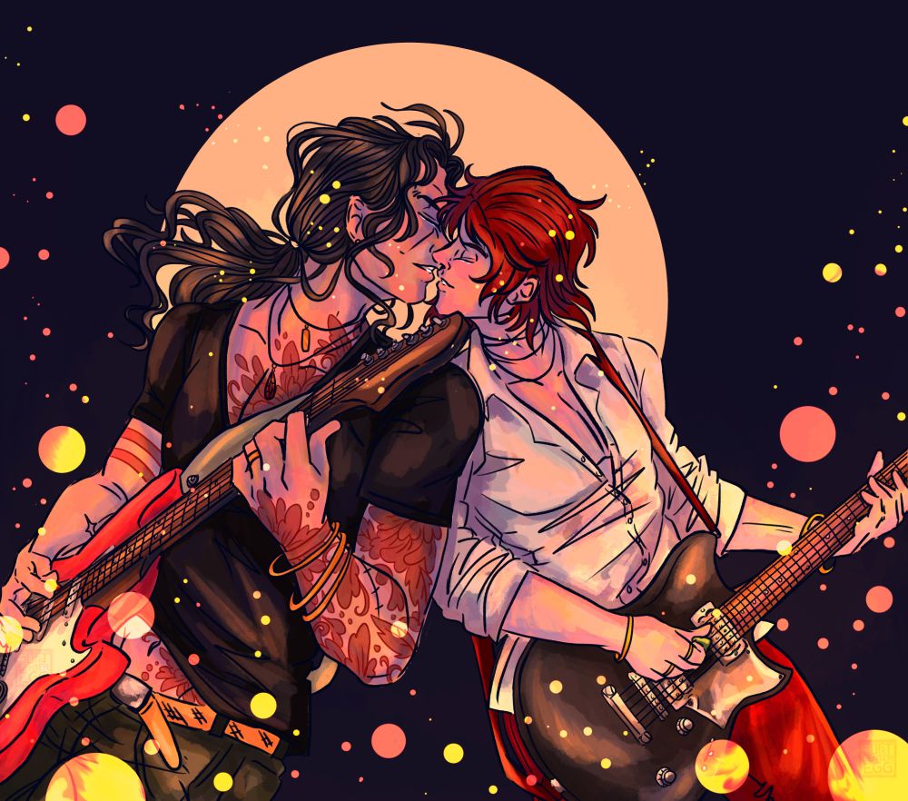Digital drawing of modern Benn Beckman (bass) and Shanks (guitar) from One Piece.