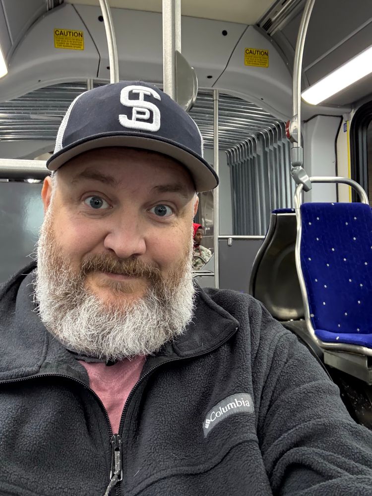 Selfie while sitting on a new bus