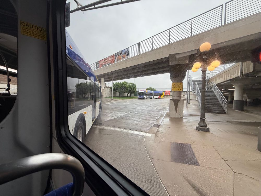 Bus pulling into station