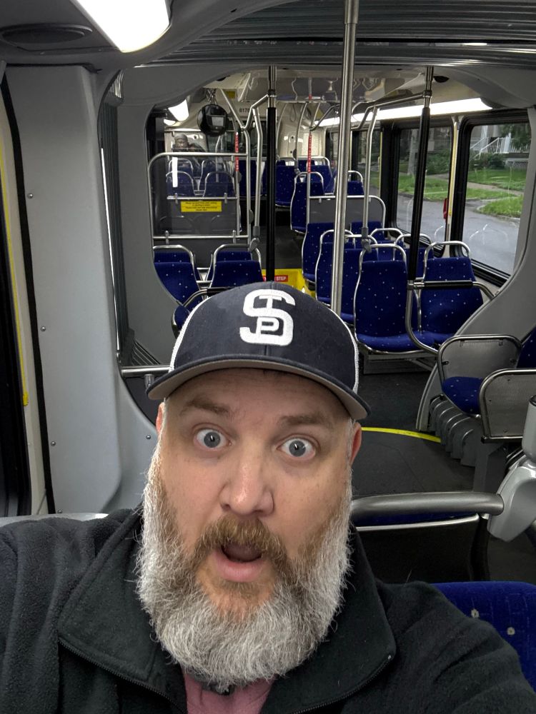 Selfie on an empty brand new bus