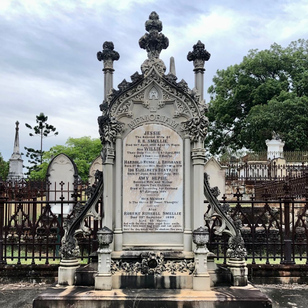 4. Robert Smellie's monument in Toowong Cemetery, Brisbane, Queensland.

Friends of Toowong Cemetery is a volunteer group that discover and share the history and stories of Toowong Cemetery, Brisbane, Queensland, Australia.