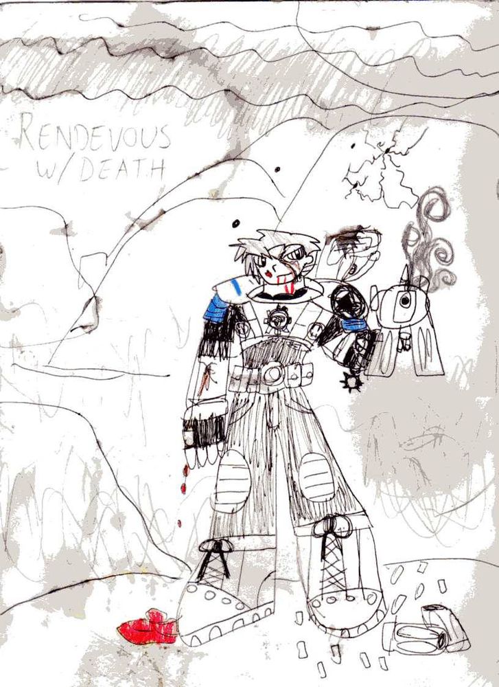 Peter Starr, a Gears of War OC holding up a Gorgon Pistol while wounded, as a reference to the Alan Seeger poem, "Rendezvous with Death".