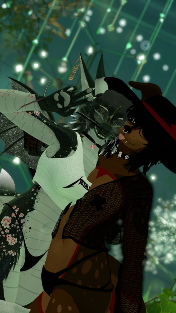 dragon woman and stupid fucking dog embracing n smilin while dragon woman throws up a peace sign