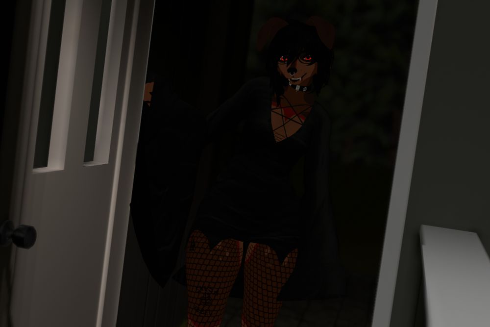 stupid dumb vampire dog in doorway