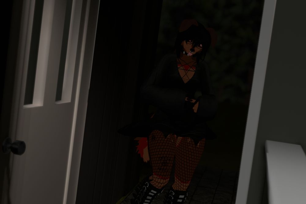 stupid dumb vampire dog in doorway