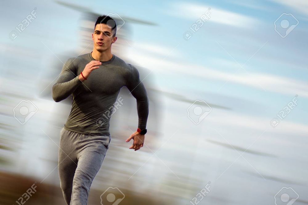 jacked dude running with a motion blur