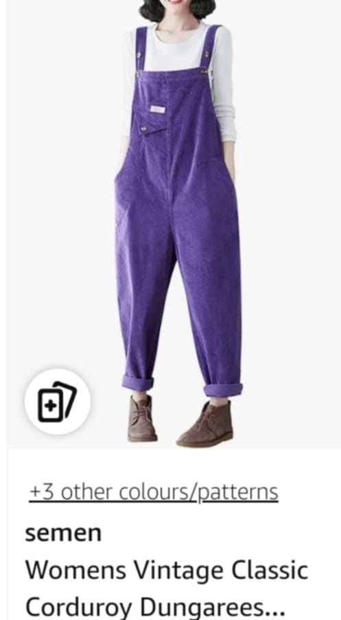 Purple dungarees with the brand name 'semen'