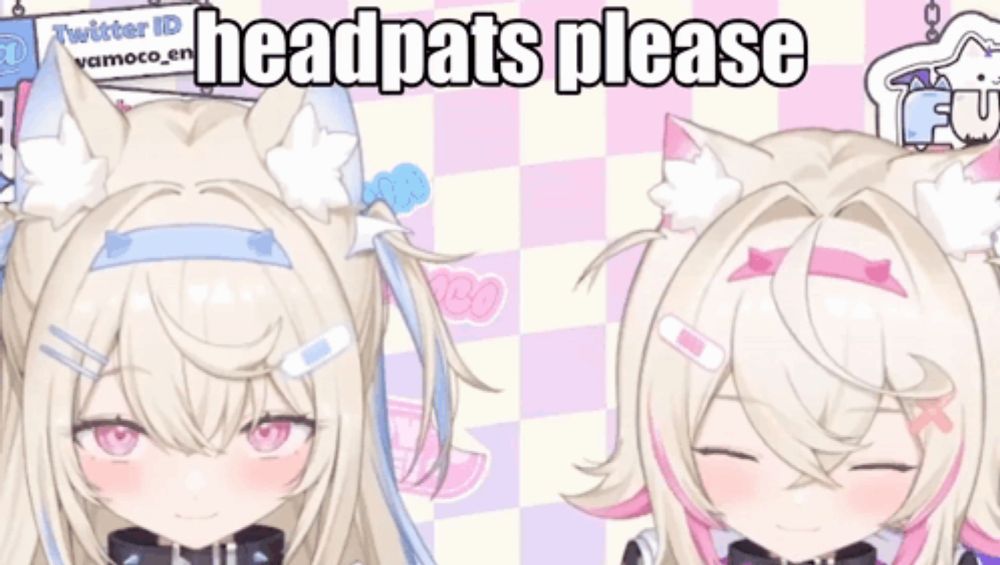 two anime girls with the words headpats please on the bottom