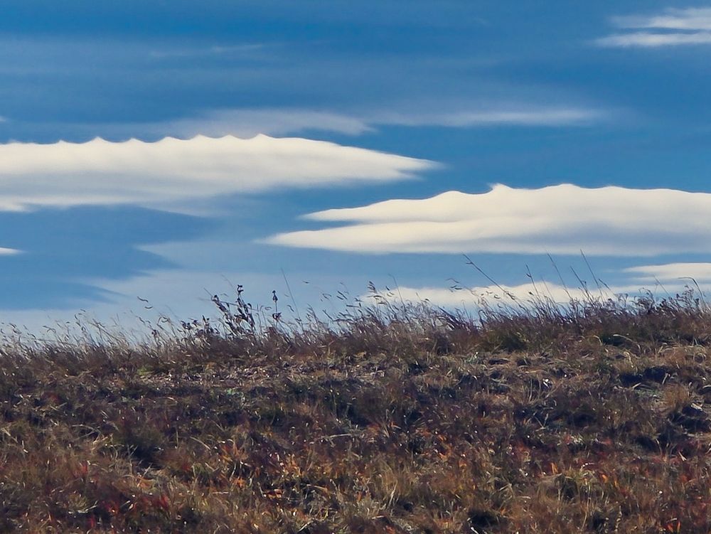 Lenticular clouds with waves on top