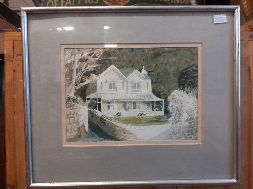 Framed painting of a house with veranda