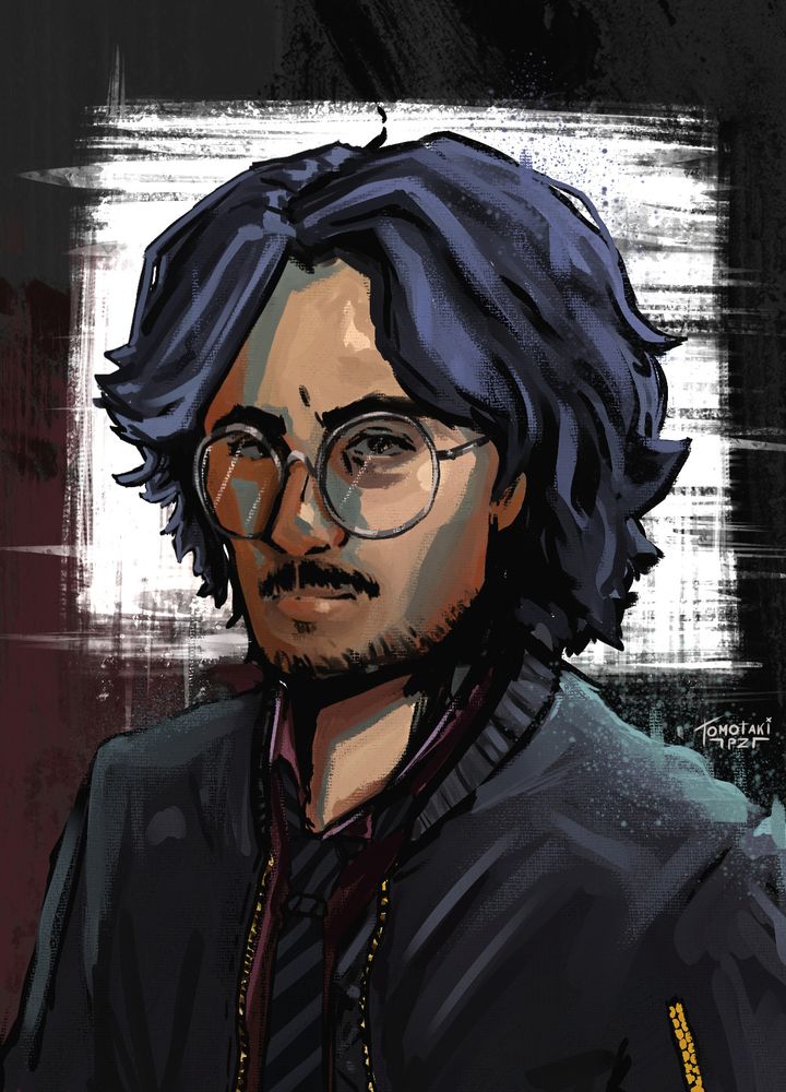 a self portrait of tomotaki in the style of Disco Elysium