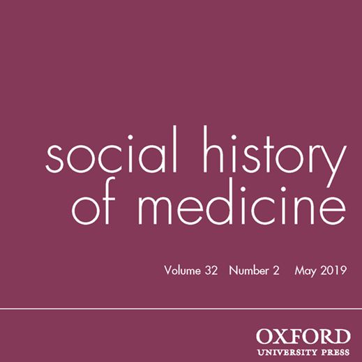 Front cover of the journal Social History of Medicine published by Oxford University Press. Purple cover with white text.