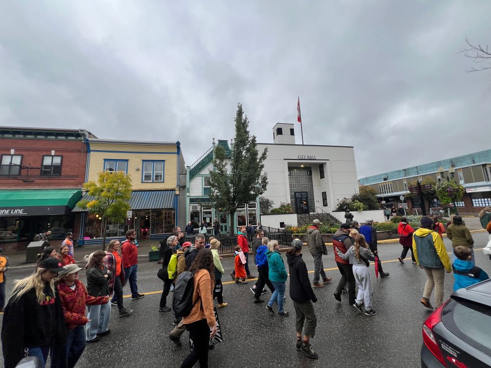 National Day for Truth and Reconciliation walk passes Revelstoke City Hall. 