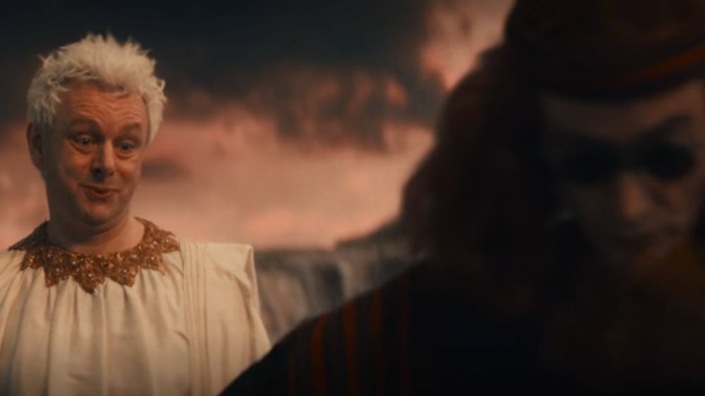 Screen shot from good omens 2 land of uz, absolutely checking out Crowley’s ass