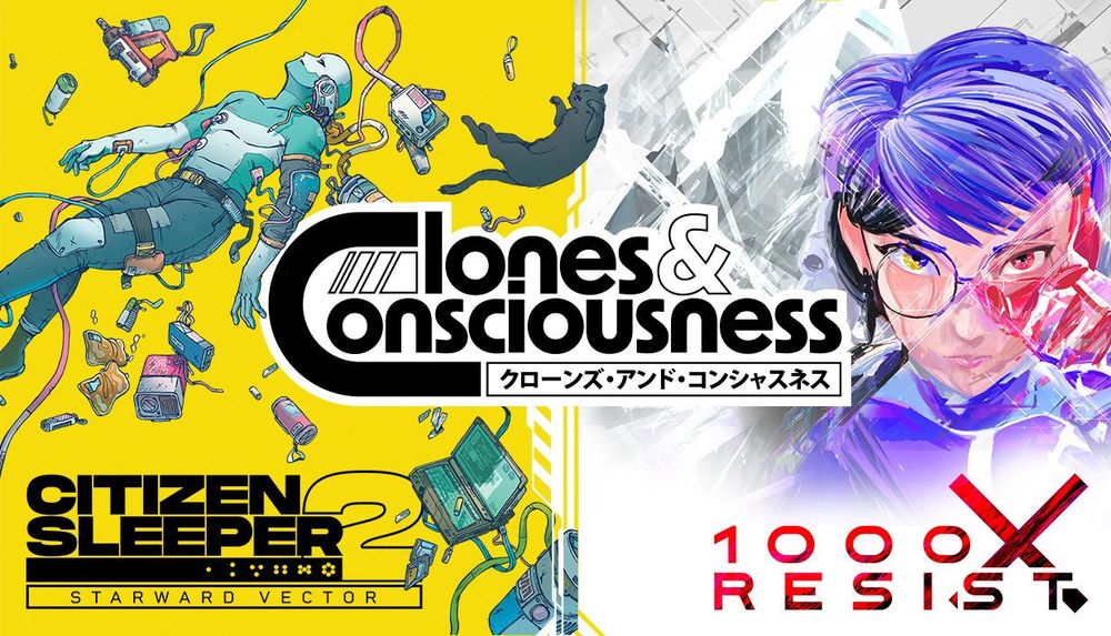 Clones & Consciousness key art. Citizen Sleeper's key art is on the left, while 1000xRESIST is on the right. 