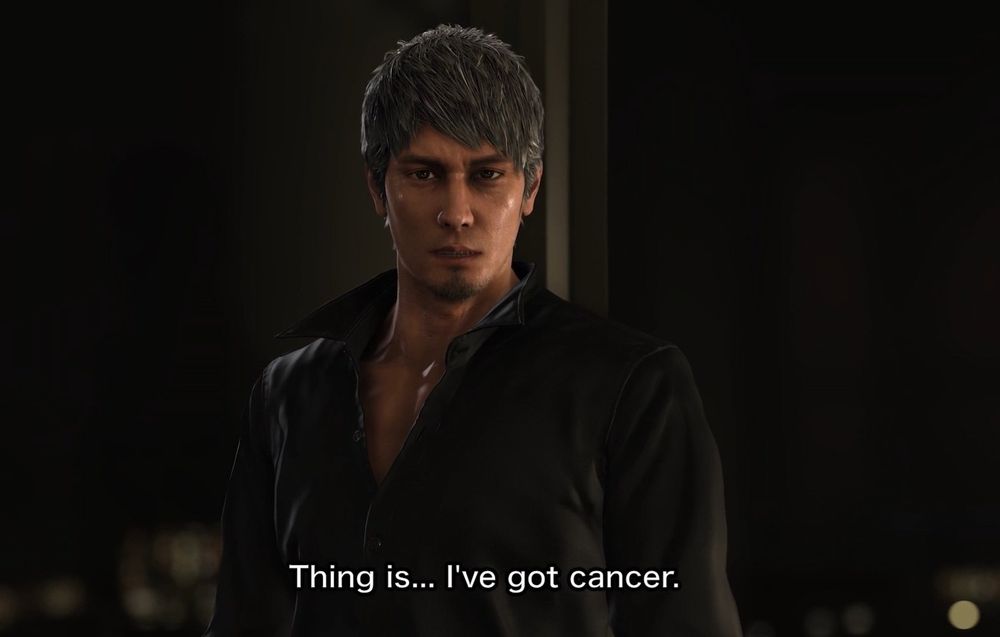 Kazuma Kiryu in the Like a Dragon: Infinite Wealth trailer. He is announcing that he has cancer.