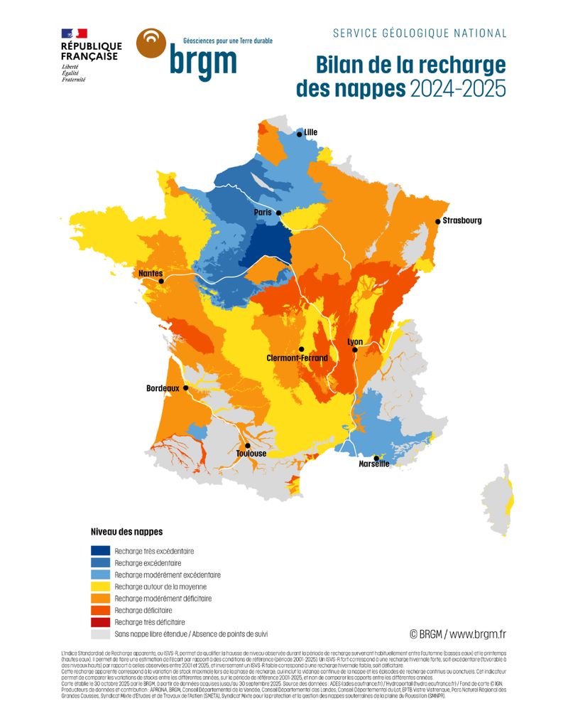 B𝐢𝐥𝐚𝐧 𝐝𝐞 𝐥’𝐚𝐧𝐧𝐞́𝐞 𝐡𝐲𝐝𝐫𝐨𝐥𝐨𝐠𝐢𝐪𝐮𝐞 𝟐𝟎𝟐𝟒-𝟐𝟎𝟐𝟓 / Bilan de la recharge des nappes 2024-2025