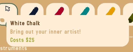 webfishing ui, object with title "White Chalk" with description "Bring out your inner artist!"