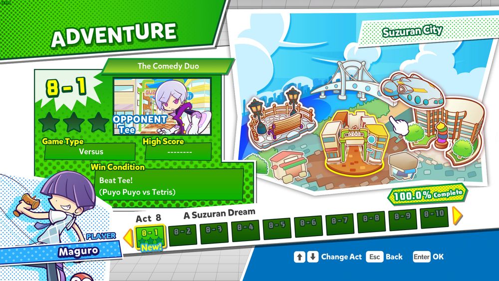 puyo puyo tetris ui (adventure mode), the important part here is the "100.0% complete"