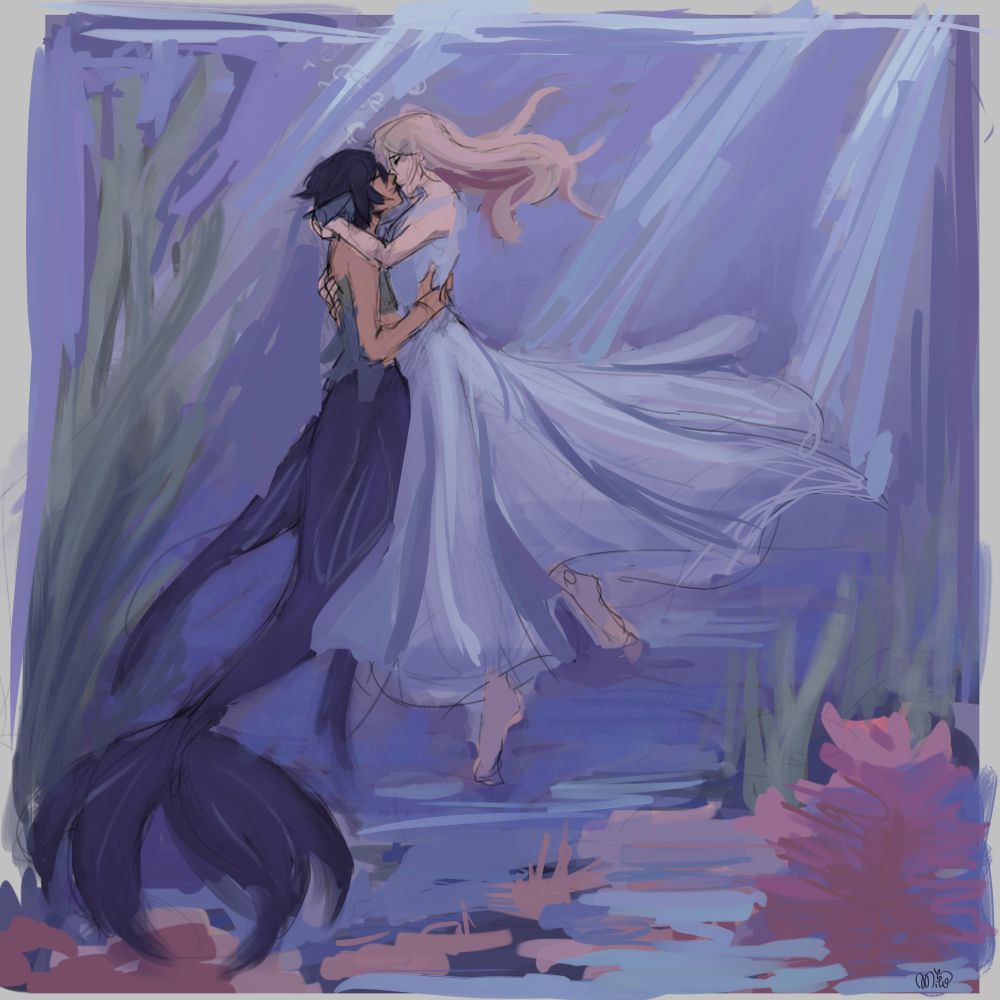 Mermay Namixi from May this year that I'm probably not going to finish. Human Namine and Merperson Xion are kissing underwater.
