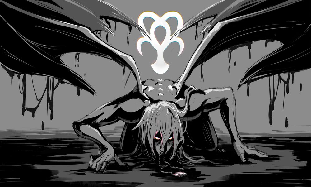Dream eater Riku with darkness dripping from his wings.